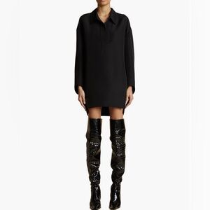 NWT $1450 Khaite Kal Oversize Long Sleeve High-Low Shirtdress in Black - size 4!